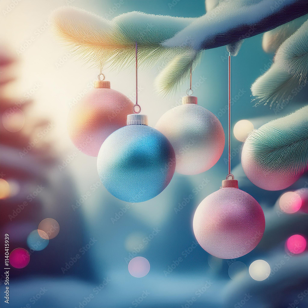 Fototapeta premium Pastel and Soft Tones Christmas Bauble in a dreamy Winter Wonderland