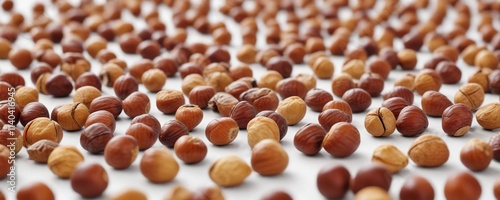 Beechnuts scattered on a plain white background, beechnut husks, outdoor scenery, fall leaves