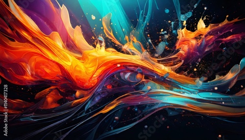 Colorful abstract wave painting splashing with vibrant colors