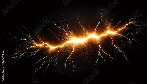 Powerful electric lightning striking on dark background