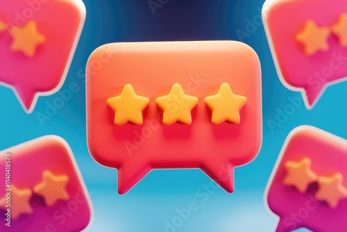 Three star rating displayed in a speech bubble; positive customer feedback. photo