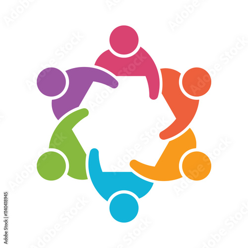 Colorful Teamwork Icon Representing Unity, Collaboration, Connection, and Diversity Design
