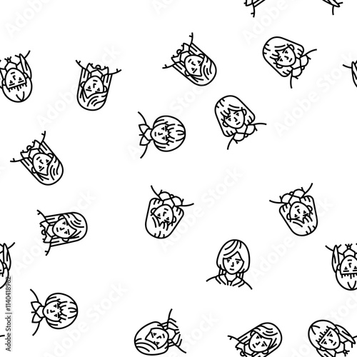 japanese school girl korea child vector seamless pattern thin line illustration
