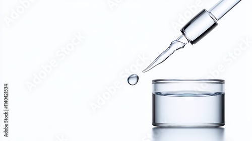 A pipette dropping water into a clear container.