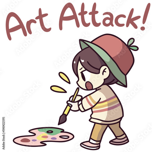 Child Enthusiastically Painting with Vibrant Colors in a Fun Artistic Setting
