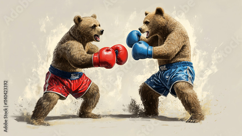 Two bears practice Muay Thai striving for their athletic goals photo