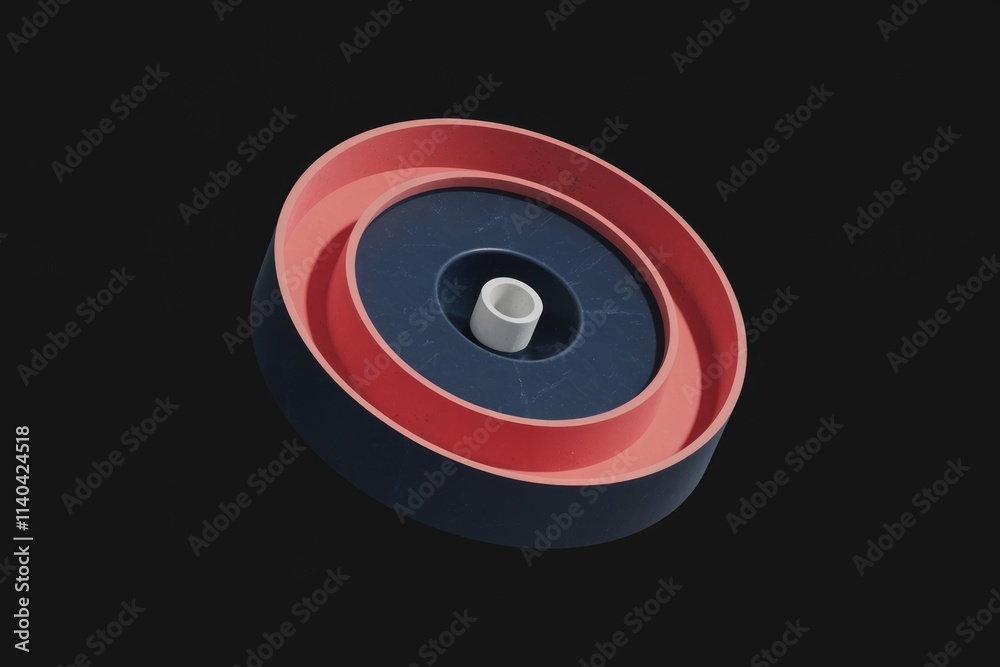 Abstract 3D rendering of a circular object with concentric rings in dark blue and coral. Abstract 3D rendering of a circular object with concentric rings in dark blue and coral.