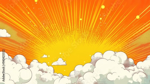 Comic Book Style Sunrise with White Clouds