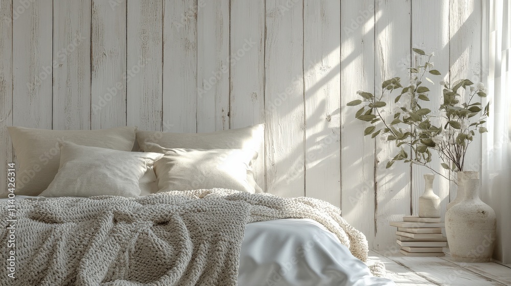 Serene Minimalist Bedroom with Soft Textures Serene Minimalist Bedroom with Soft Textures