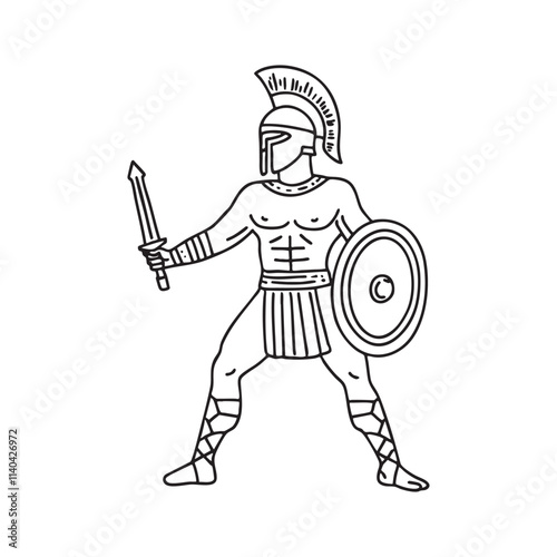 Doodle illustration of a gladiator performing in a historical reenactment show