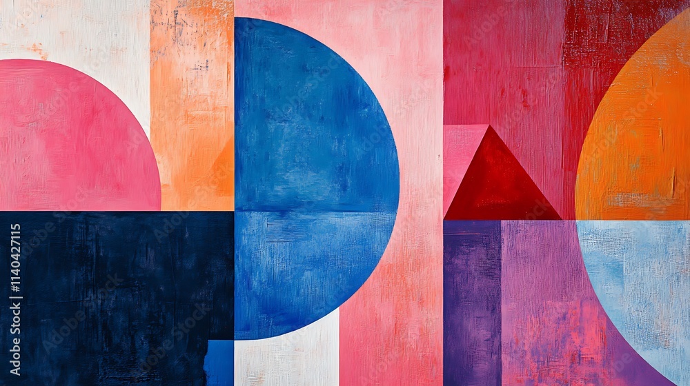 Naklejka premium Boldly Colored Geometric Abstract Painting Style Digital Artwork. AI Generated