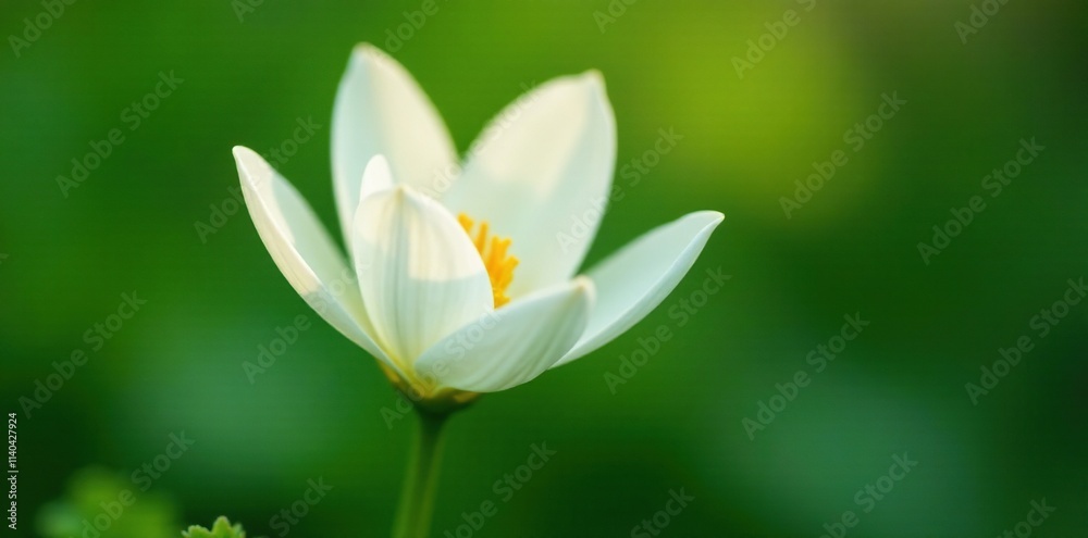 Delicate white petals unfolding on a slender stem, nature, greenery Delicate white petals unfolding on a slender stem, nature, greenery