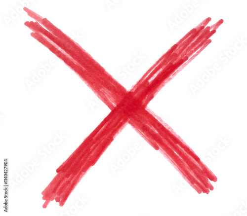 Hand drawn red marker x sign on transparent background photo