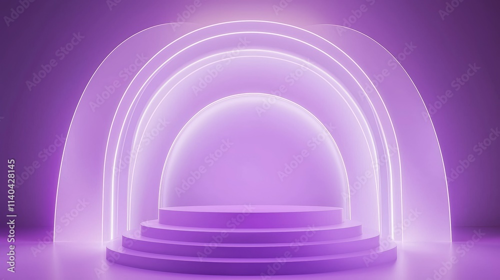 Fototapeta premium Modern 3D Podium Design with Ample Empty Space in Vibrant Purple Light