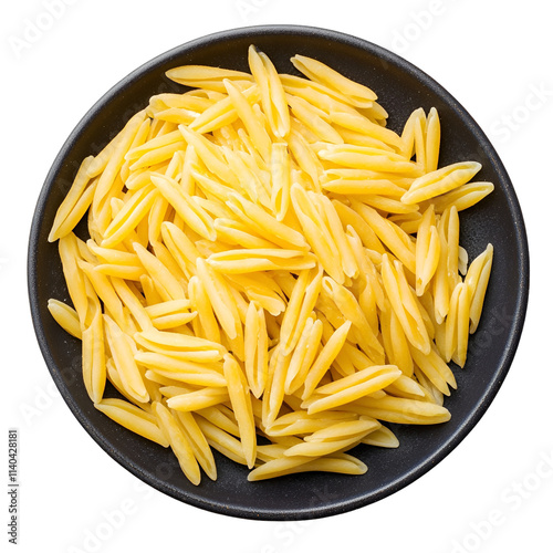 Top view of trofie on a dark plate isolated on a white transparent background