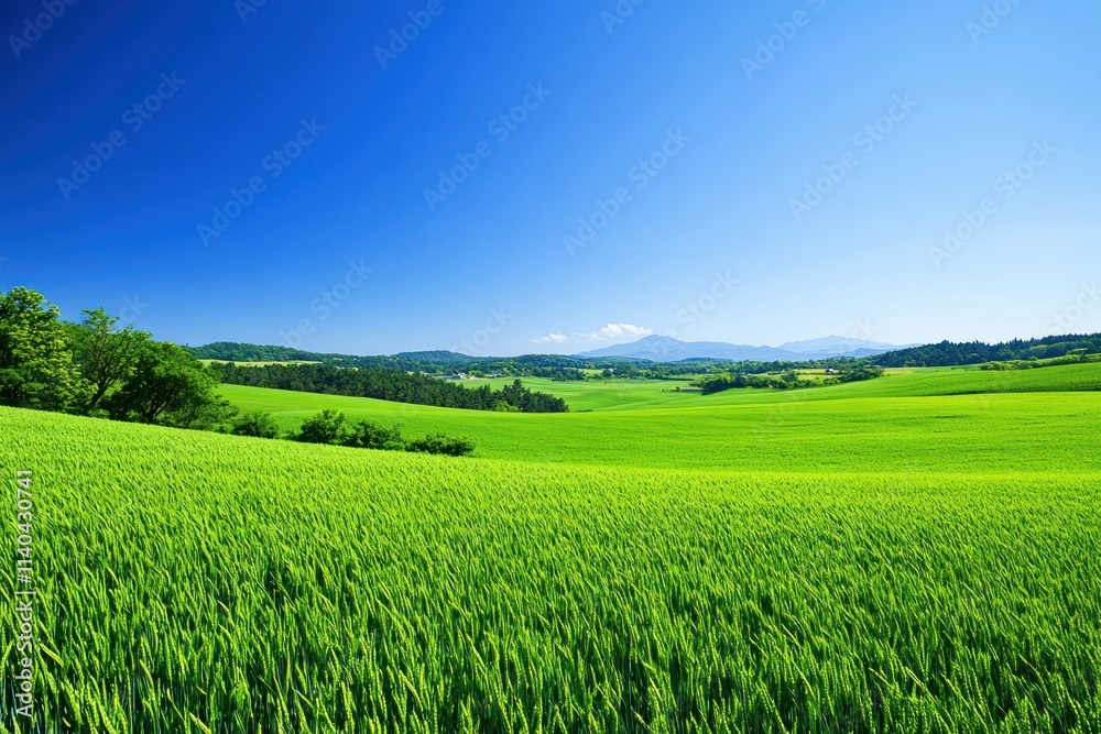 Naklejka premium Serene Green Landscape with Clear Blue Sky