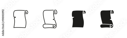 Ancient scroll icons. Historical and document scrolls symbols