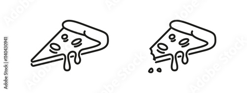 Cheesy pizza slices icons. Fast food and snack symbols