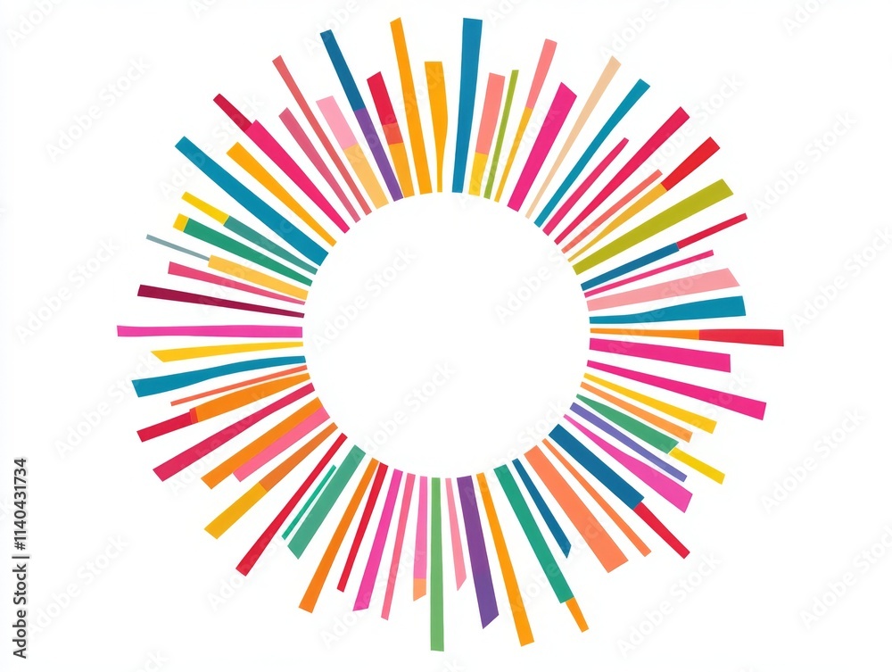 Colorful Sunburst Frame with Bright and Pastel Stripes for Greeting Cards and Design Elements. Minimalist Illustration with White Space for Text or Images. Colorful Sunburst Frame with Bright and Pastel Stripes for Greeting Cards and Design Elements. Minimalist Illustration with White Space for Text or Images.