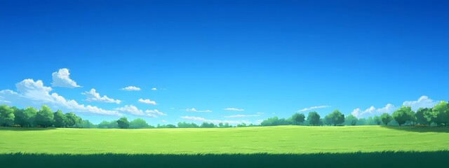 Rollo Kinderzimmer Cute cartoon vector-style landscape view of green fields with a blue sky, simple flat design  © Peter