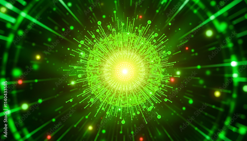 Fototapeta premium Green Energy Abstract: Sphere with Light Particles