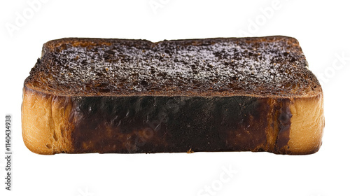 Dark overcooked bread slice, isolated on transparent background photo