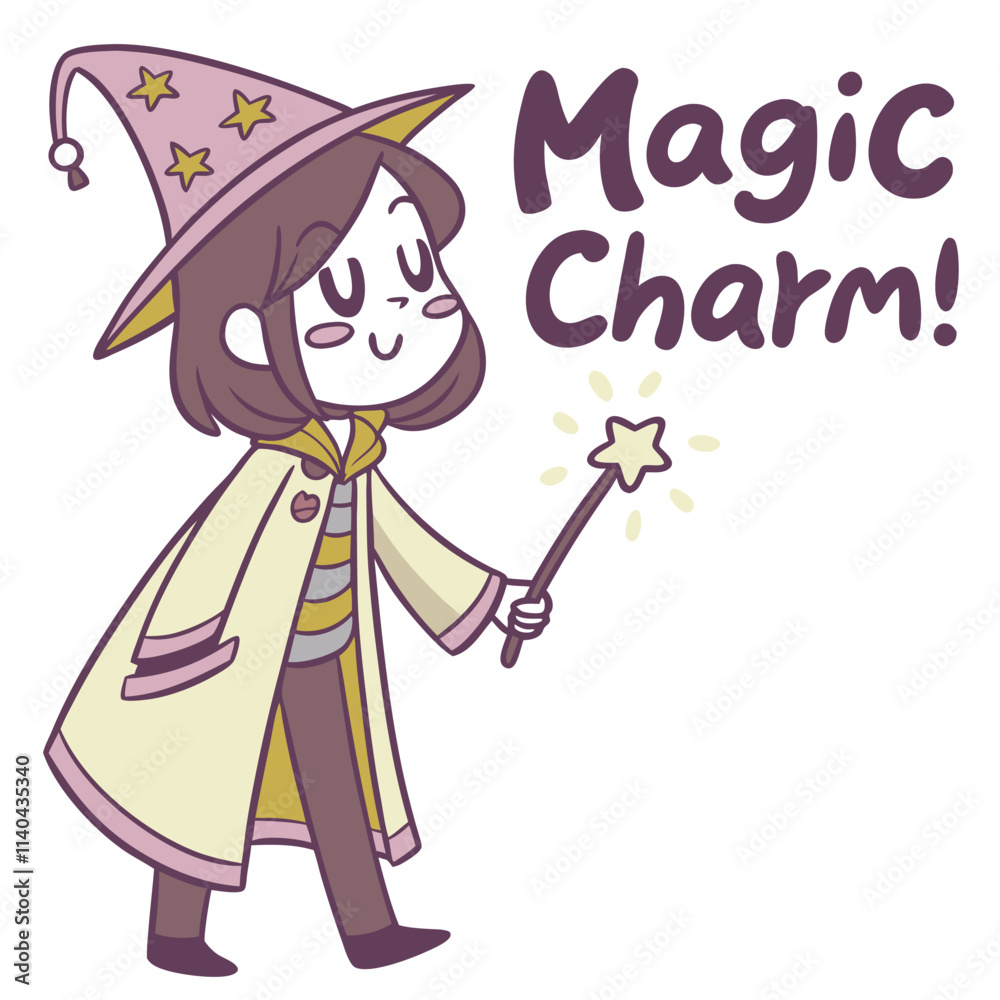 Cartoon Character with Wizard Hat and Wand, Embracing the Essence of Magic and Whimsy Cartoon Character with Wizard Hat and Wand, Embracing the Essence of Magic and Whimsy