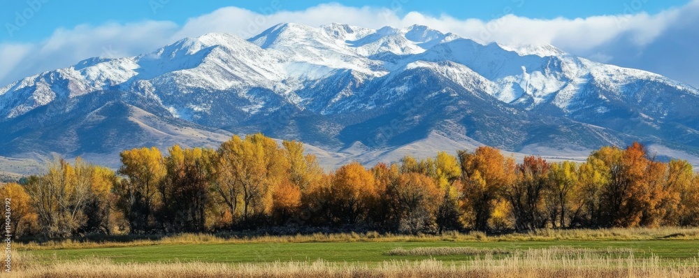 green and brown trees near snow covered mountain during daytime green and brown trees near snow covered mountain during daytime