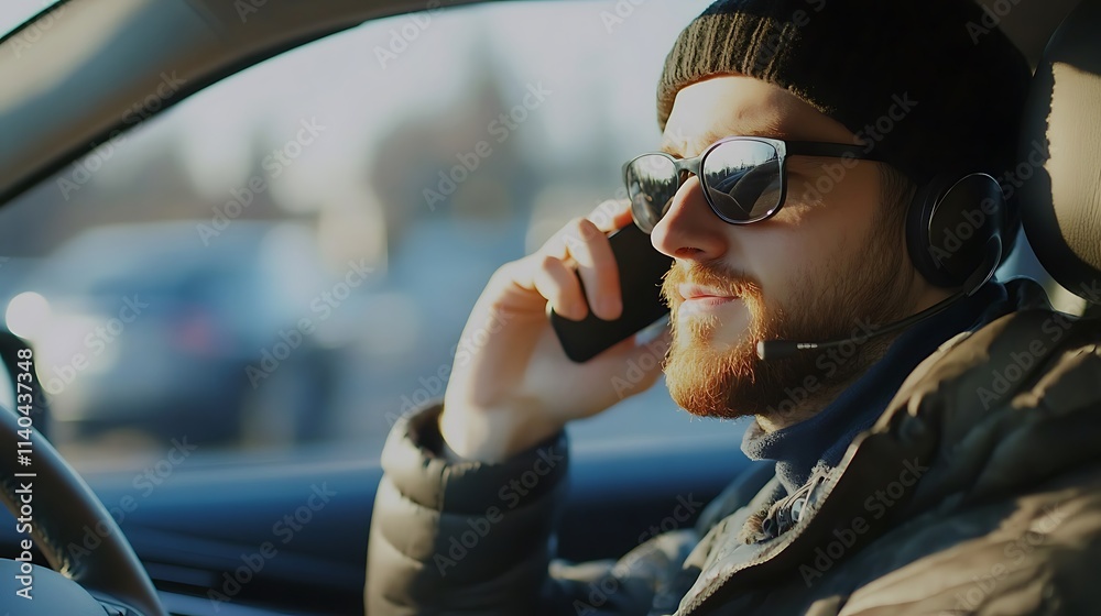 Man on Cell Phone in His Car on a Sunny Day. AI Generated Man on Cell Phone in His Car on a Sunny Day. AI Generated