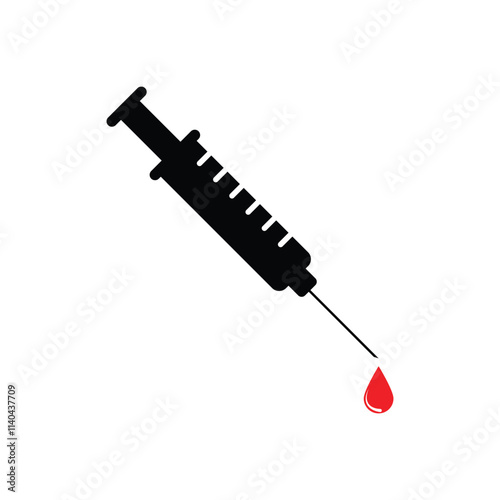 Syringes black and white icon design with drop of blood