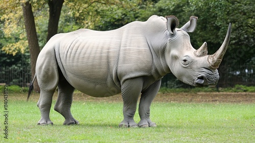 Large rhinoceros standing in a grassy field. photo