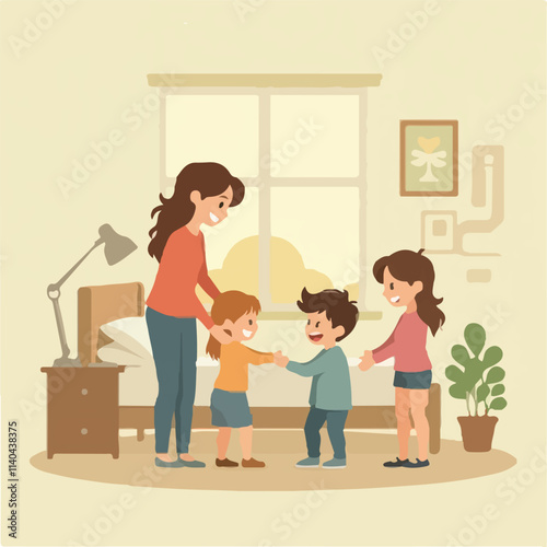 Family Members Wake up vector design, Children wake up illustration vector design