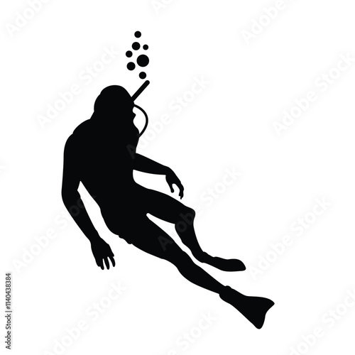 Snorkeling diving silhouette isolated on white background