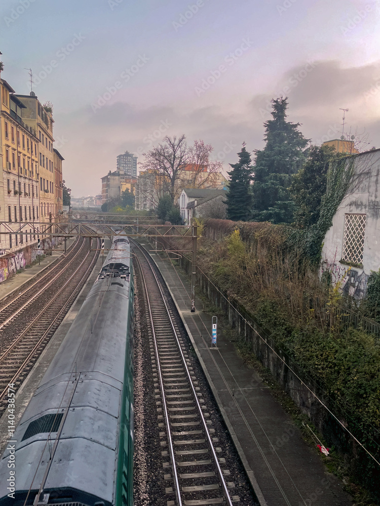 Fototapeta premium Railway from via Abbondio Sangiorgio, Milan, Italy