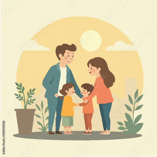 Family Members Wake up vector design, children wake up illustration vector design