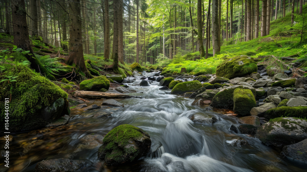 Calm Forest Scene with a Flowing Stream Calm Forest Scene with a Flowing Stream