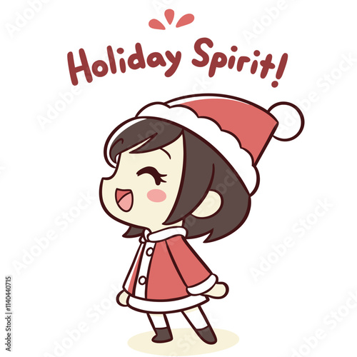 Cheerful Girl in Santa Outfit Spreading Holiday Spirit with Joyful Expression and Bright Colors