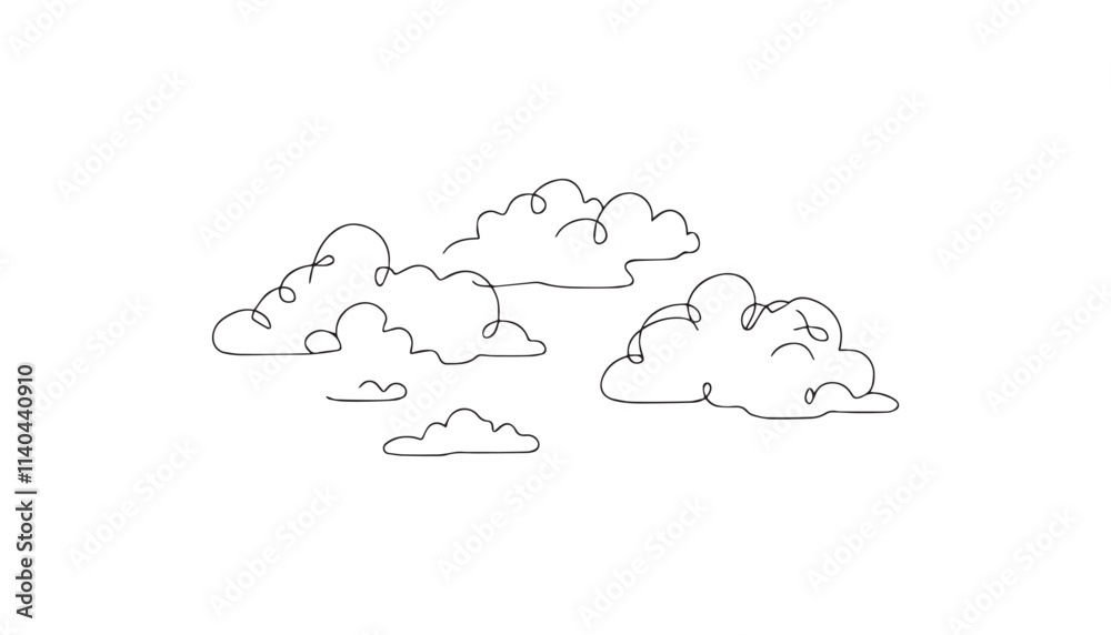 Continuous one single minimal line drawing cloud
