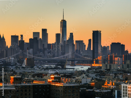 Canvas Print Downtown NYC Skyline during sunset from Brooklyn