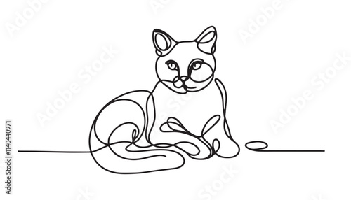 Continuous one single minimal line drawing cat
