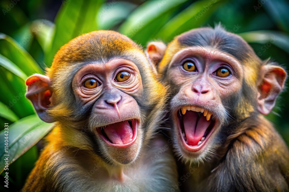 Fototapeta premium Hilarious Monkey Moments: Documentary Photography of Primate Laughter