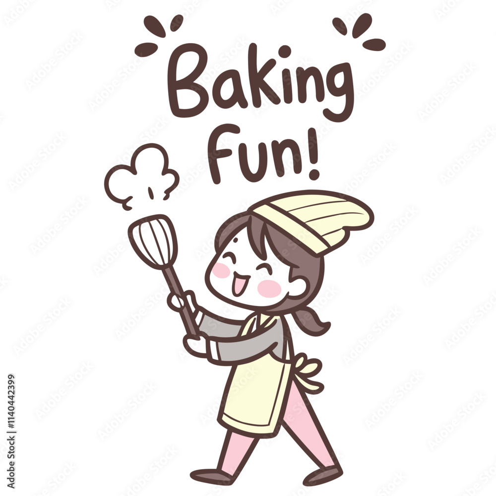 Joyful Character Enjoying Baking Fun with Whisk in Kitchen Environment and Playful Atmosphere Joyful Character Enjoying Baking Fun with Whisk in Kitchen Environment and Playful Atmosphere