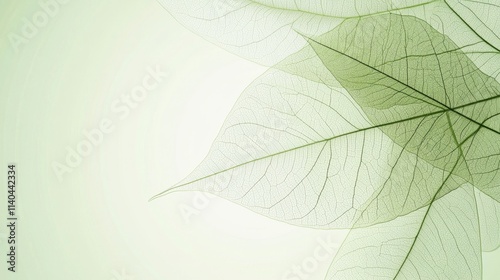 Delicate Green Leaves on Soft Light Background for Tranquil Design