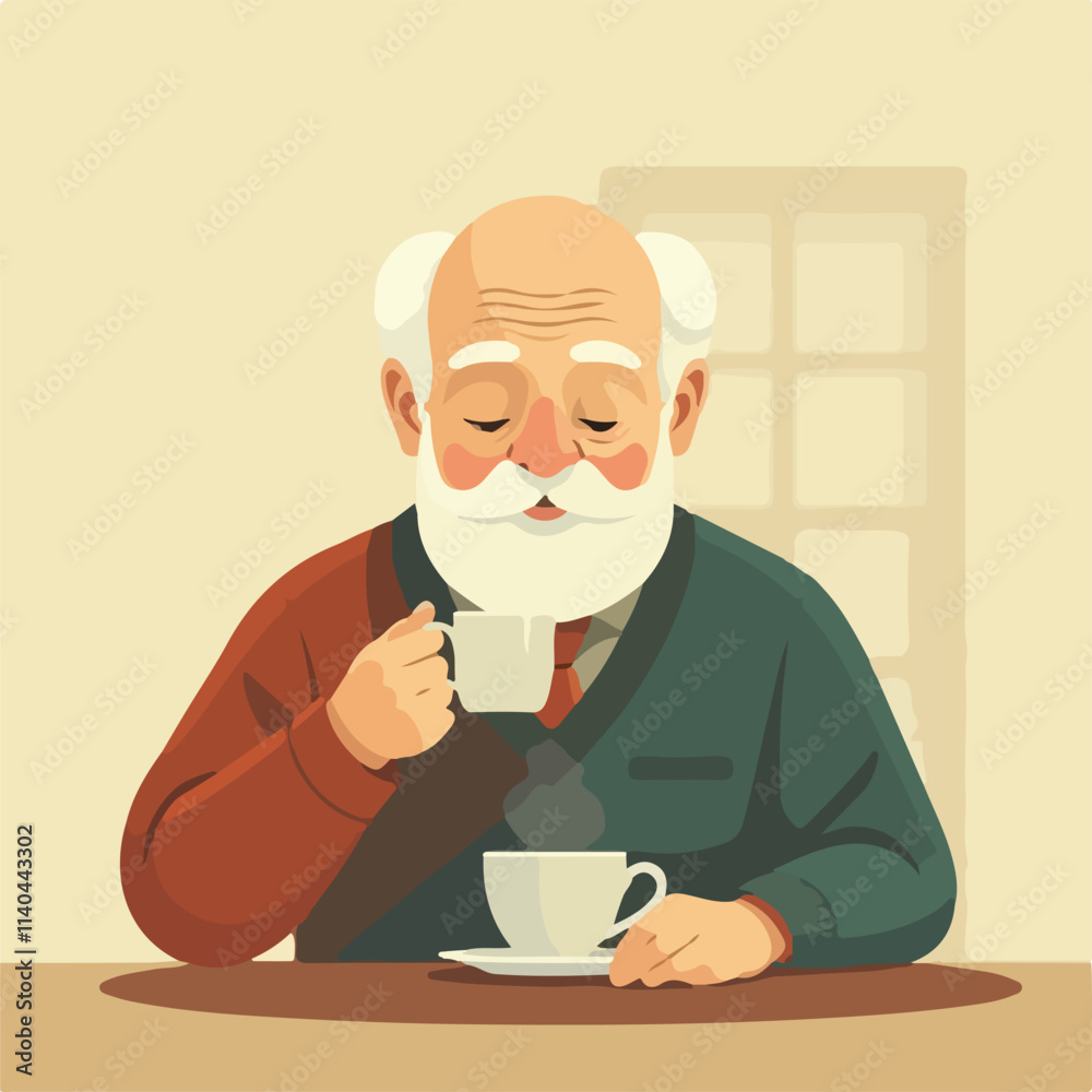 Grandpa drinking tea vector design, Grandpa drinking illustration vector design Grandpa drinking tea vector design, Grandpa drinking illustration vector design