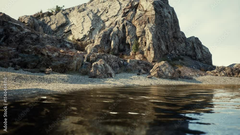 A stunning rocky mountain formation in Spain, standing tall above a tranquil body of water. A stunning rocky mountain formation in Spain, standing tall above a tranquil body of water.