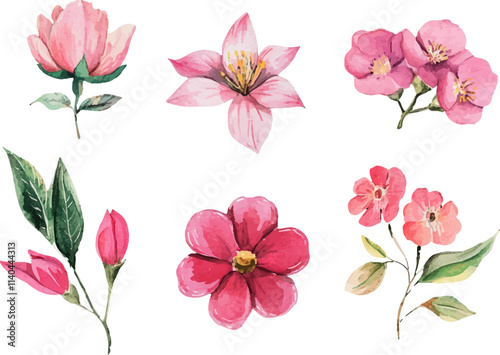 Wallpaper Mural set of pink flowers clipart Torontodigital.ca