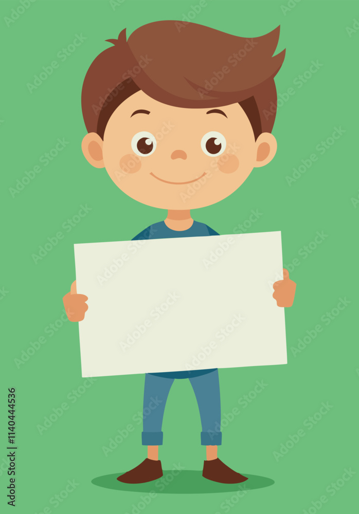Cute little boy holding blank placard or poster. Board sign with empty space, template for banner Cute little boy holding blank placard or poster. Board sign with empty space, template for banner