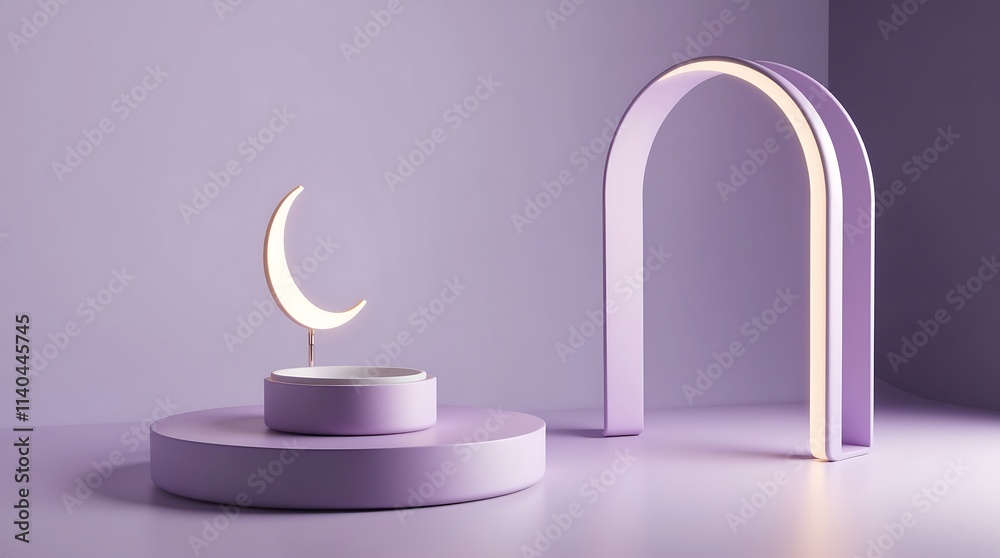 Serene Lavender Moonlit Archway: A 3D Rendered Minimalist Scene Serene Lavender Moonlit Archway: A 3D Rendered Minimalist Scene