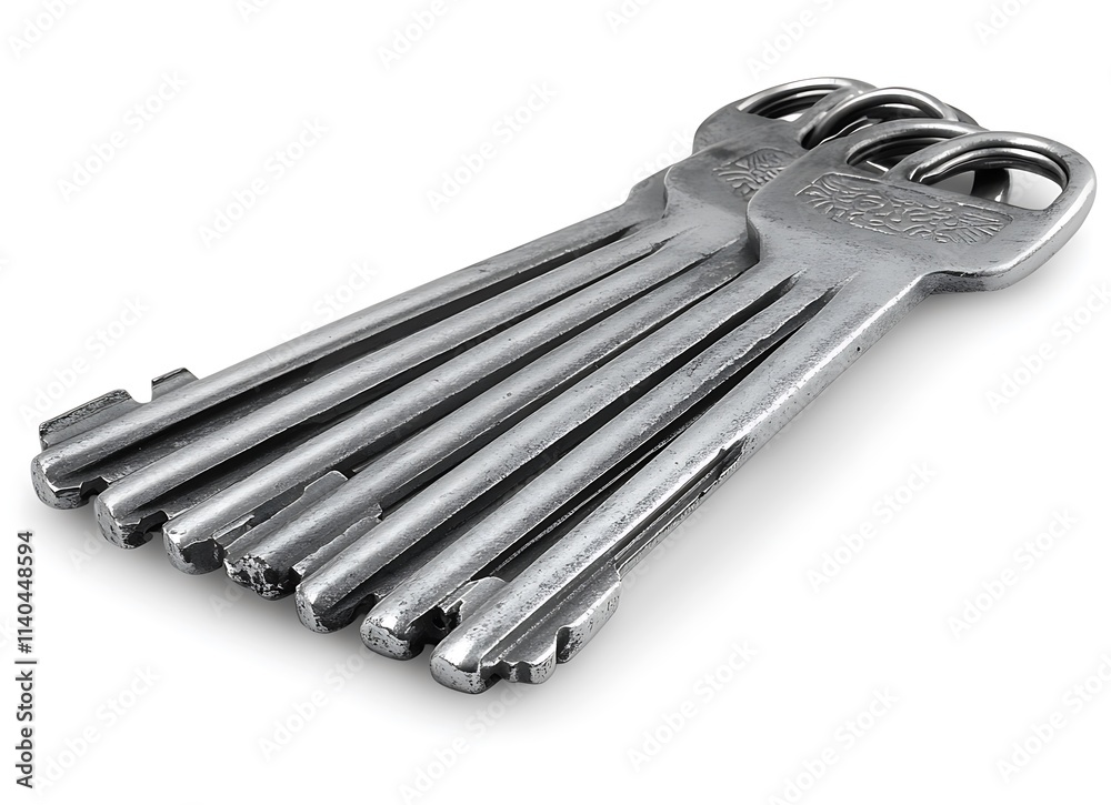 A Group of Metal Keys Together on White Background A Group of Metal Keys Together on White Background