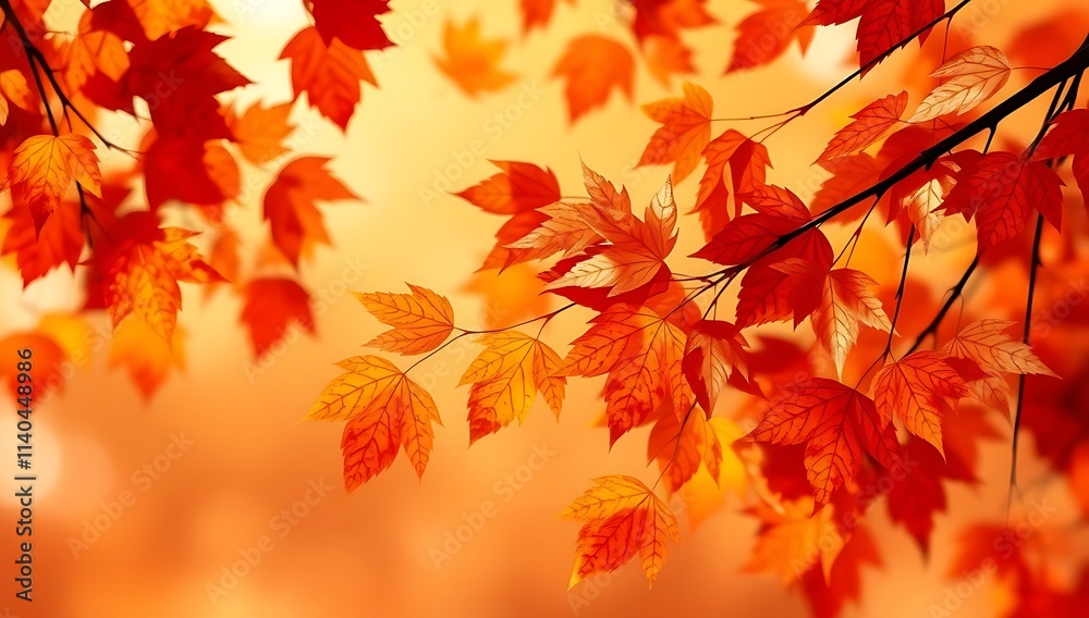 Vibrant Autumn Maple Leaves Branch Sunlight Vibrant Autumn Maple Leaves Branch Sunlight